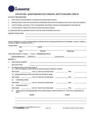 APPLICATION QUESTIONNAIRE FOR A FINANCIAL INSTITUTION BOND, 24 Doc ...