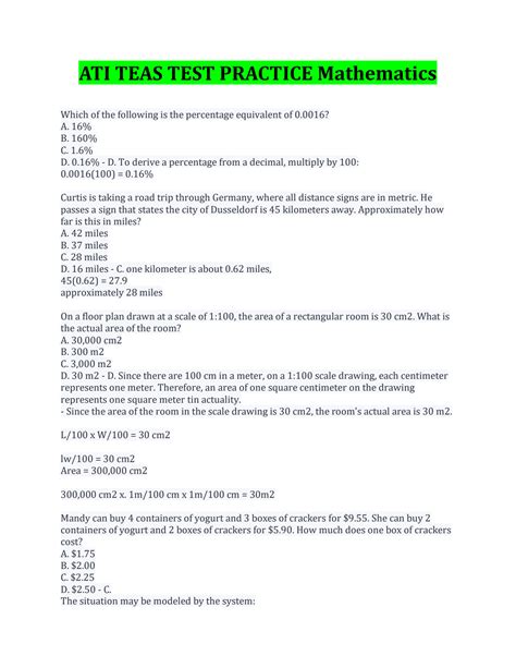 SOLUTION: Ati teas test practice mathematic1 1 - Studypool