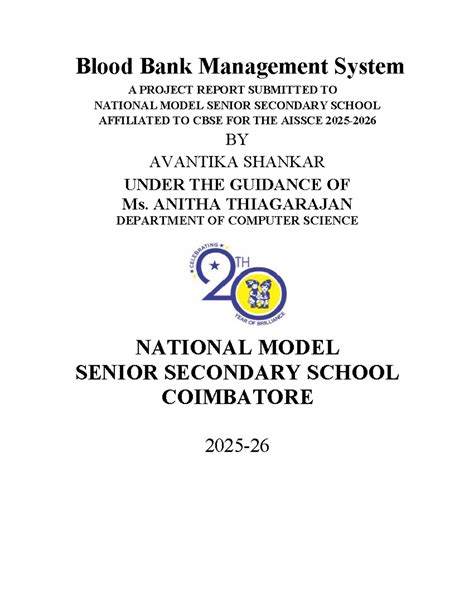 Blood Bank Management System Project Report for AISSCE - Studocu