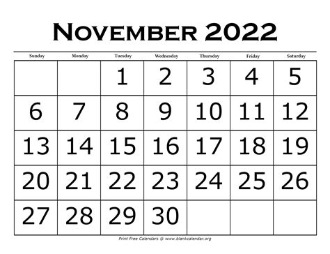 Printable November Calendars – Blank Calendar