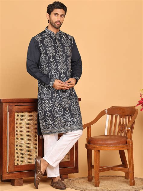 Embroidered Straight Kurta Pyjama Set For Men – Jompers