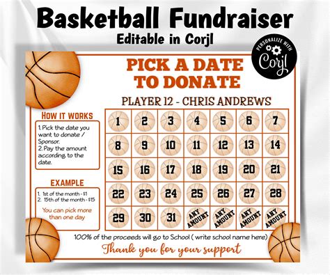 Editable Basketball Calendar Fundraiser - Editable in Corjl – The ...