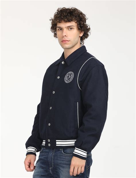 Men's Solid Navy Spread Collar Varsity Jacket – Levis India Store