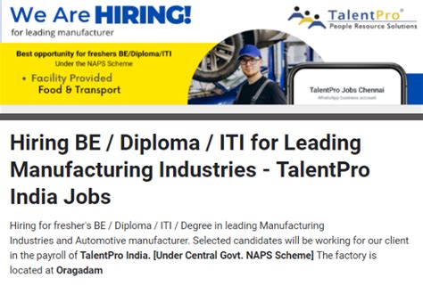 ITI, Diploma And BE Holders Freshers Candidates Jobs Vacancises in ...