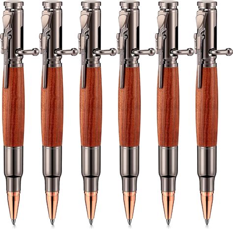 Yeaqee 6 Pcs Wooden Bolt Action Pen Bullet Pens for Gun Lover Ballpoint ...