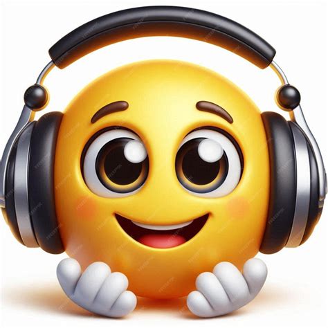 Illustration of smiley emoji wearing headphones cartoon art | Premium ...