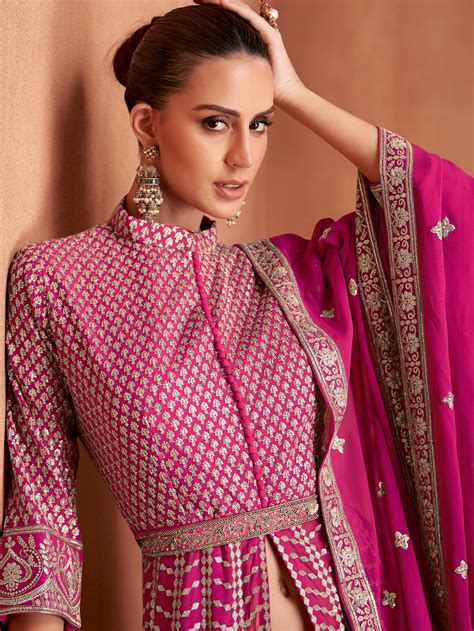 Magenta Pink Real Georgette Embroidered Anarkali Suit – Anant Exports