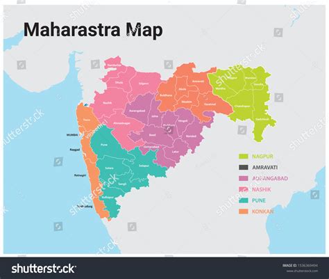 Maharashtra Map Vector District Wise Stock Vector (Royalty Free) 1536369494