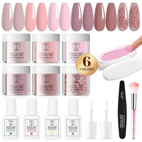 ROSALIND 13PCS Dip Nails Powder Starter Kit, Dip Powder Nail Kit with 6 ...