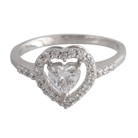 925 Sterling Silver Heart Shape Stone Studded Ring For Girls And Women ...