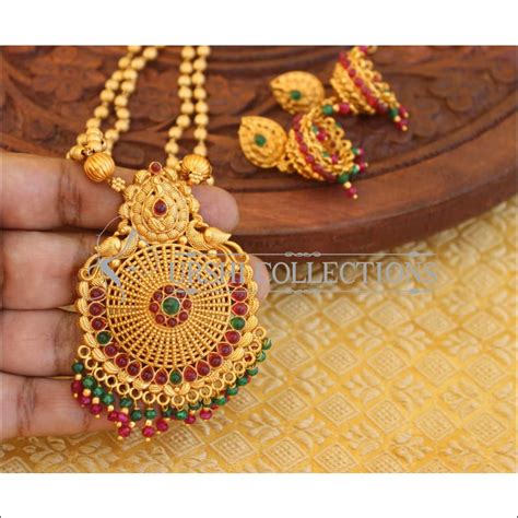 Matte finish peacock Necklace set M824 – Urshi Collections