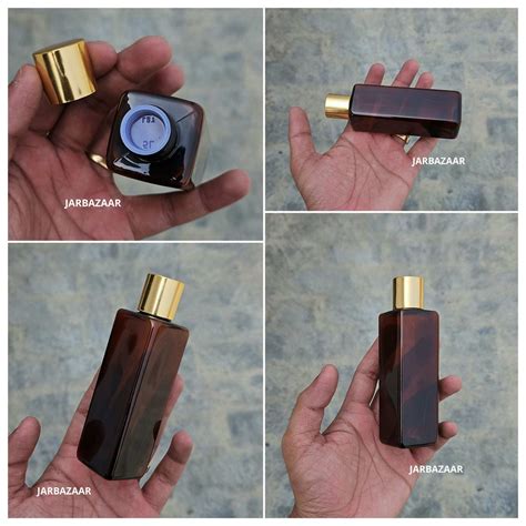 100 ml Square Amber Pet Bottle (Golden Cap) – JarBazaar