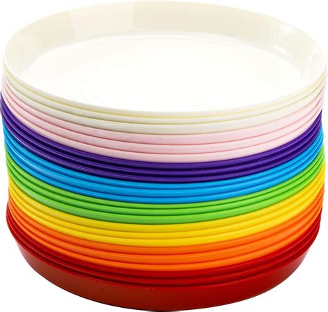 Frcctre 24 Pieces Plastic Plates, 7 Inch Colorful Plastic Dinner Plates ...