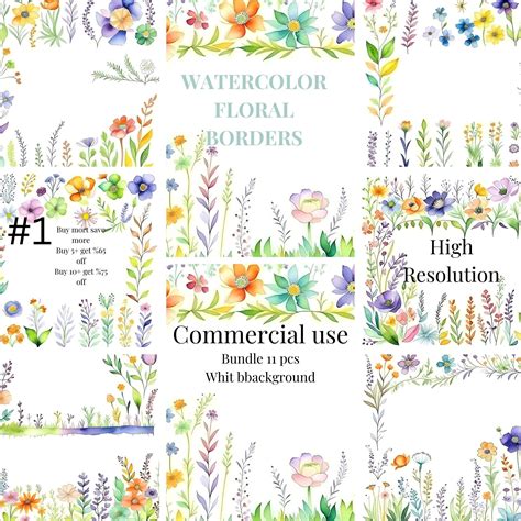 Floral Borders, Wild Flowers , Watercolor Flowers Clipart, Premade ...