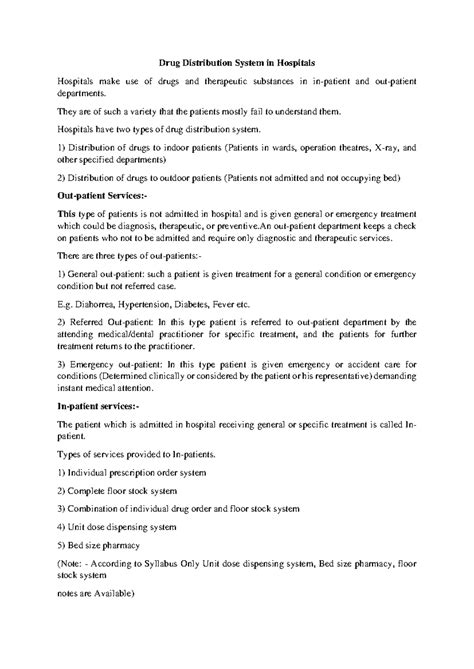 Drug Distribution System in Hospitals IN Inpatient AND OUT Patient ...