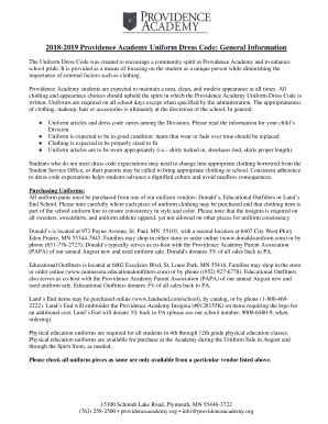 Fillable Online 2018-2019 Providence Academy Uniform Dress Code ...