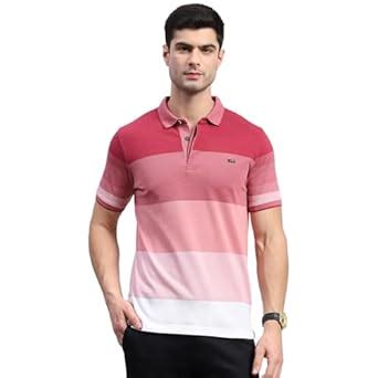 Monte Carlo Mens Pink Striped Polo Collar Half Sleeve Regular Fit T ...