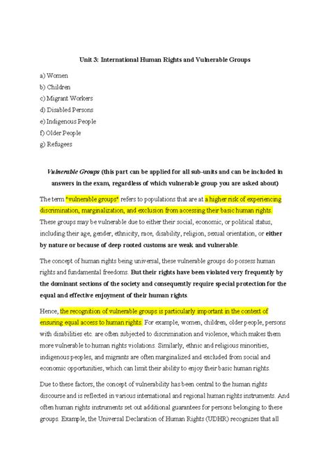 EDIT Unit 3: Rights & Vulnerabilities of Women, Children & Migrant ...