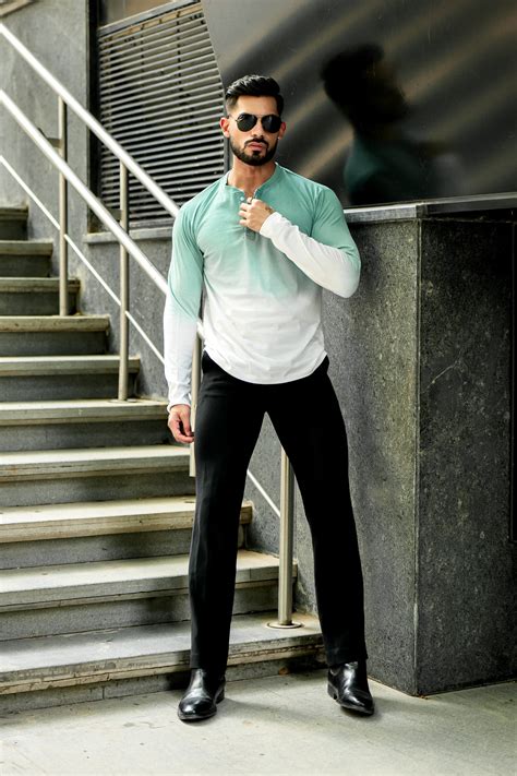 Green and White Ombre Dyed Henley T-Shirt – Gritstones