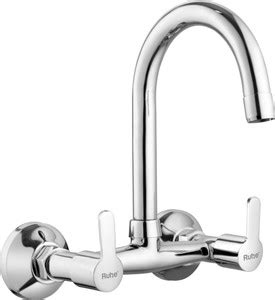 RUHE Rica Wall Mounted Double Lever Sink Mixer with Swivel Spout Faucet ...
