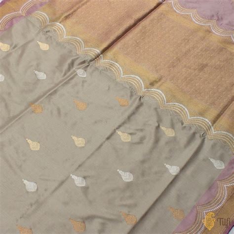 Grey Pure Katan Silk Banarasi Handloom Saree - Tilfi
