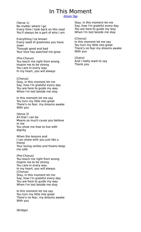 Verse 1 - cvbnm - In This Moment Alison Yap (Verse 1) No matter where I ...