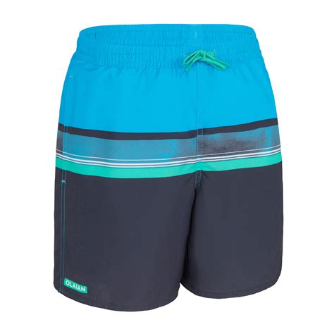 Boys’ surfing swim shorts with pockets - 100 Stories sky blue navy blue ...