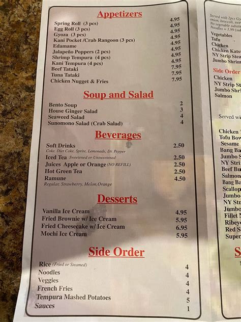 Menu at Konnichiwa restaurant, Florence
