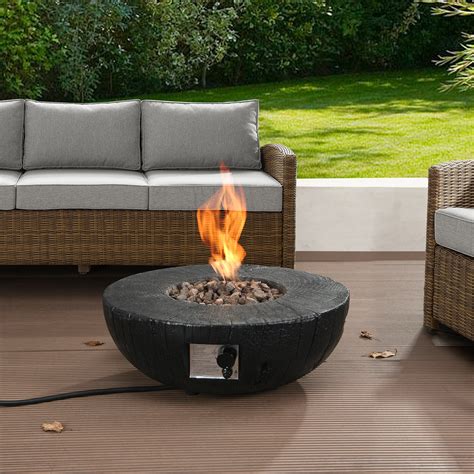 Round Outdoor Charred Wood Effect Concrete Gas Fire Bowl | daals