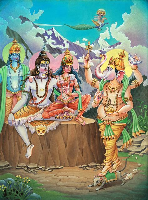 Ganesha with Parents, Vishnu & Kartikeya – High Quality Print of Artwo ...