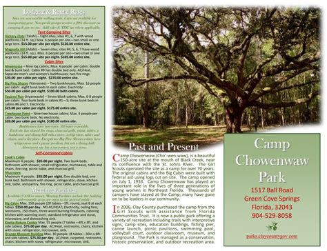 Lodging & Rental Rates - Camp Chowenwaw Park - Clay County!