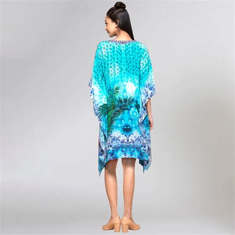 Blue and Green Tropical Print Silk Kaftan Tunic – First Resort by ...