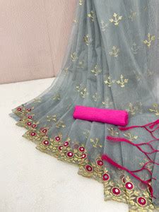 Buy PATTARI Embroidered Bollywood Supernet Grey Sarees Online @ Best ...