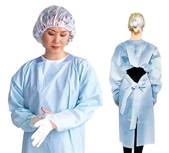 [ CASE of 50 ] AAMI Level 2 PP+PE Isolation Gown: Blue, One Size (OSFM ...