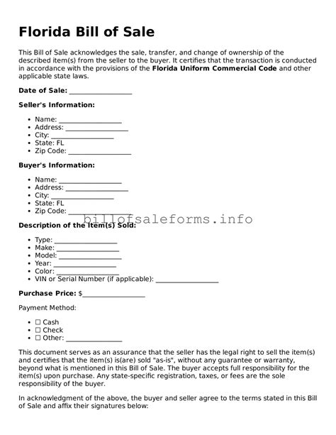 Printable Florida Bill of Sale Template ⋆ Free Bill of Sale Forms