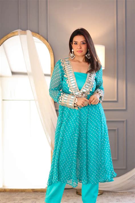 Designer Mirror Work Anarkali Suit Set for Women – Georgette Fabric ...