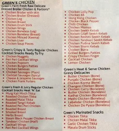 Menu of Green Chick Chop, Pitampura, New Delhi