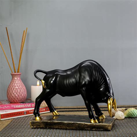 Buy nantan Black and Golden Charging Bull Statue Animal Figurine ...
