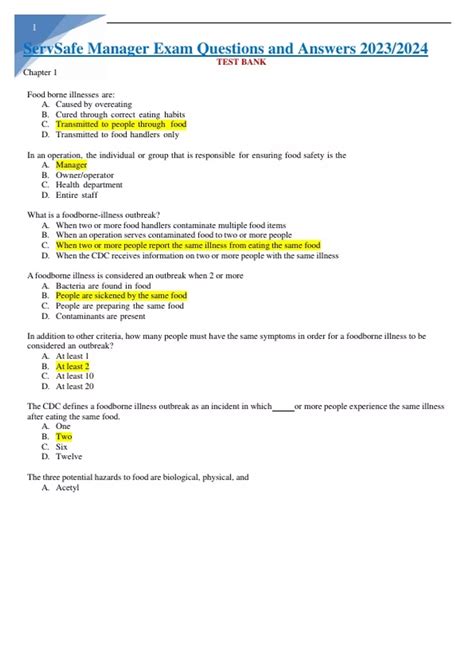 ServSafe Manager Exam Questions and Answers 2023/2024. - ServSafe ...