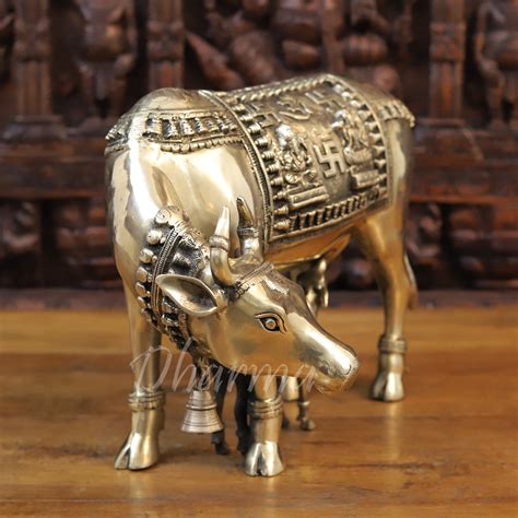 Buy Brass Kamdhenu Cow | Feeding her Calf | Golden Finish | Best Price ...
