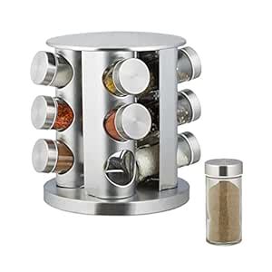 Relaxdays Spice Rack with 12-Piece Shaker Set, Stainless Steel ...