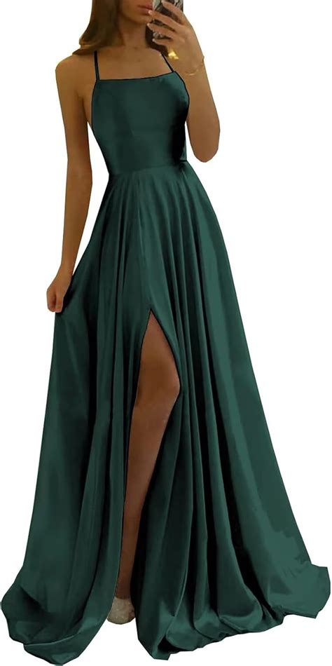 Sincemeet Women's Spaghetti Straps Satin Long Prom Dresses India | Ubuy