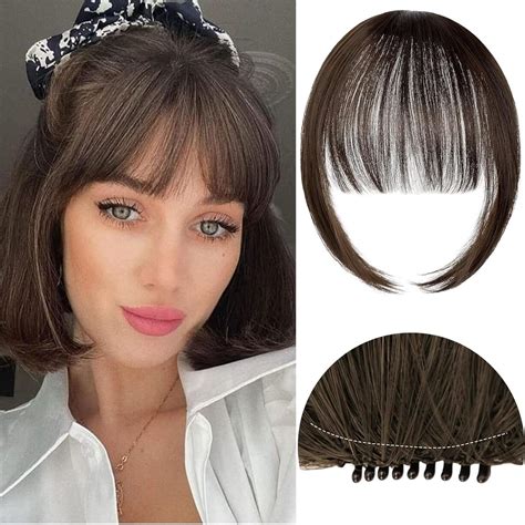RUNRAYAY 100% Human Hair Bangs, Fake Clip in Wispy Bangs with Temples ...
