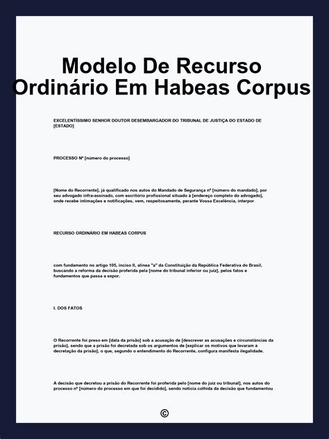 Modelo De Recurso Ordinário Em Habeas Corpus