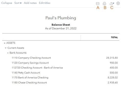 Image result for Quickbooks Classes Example Balance Sheet