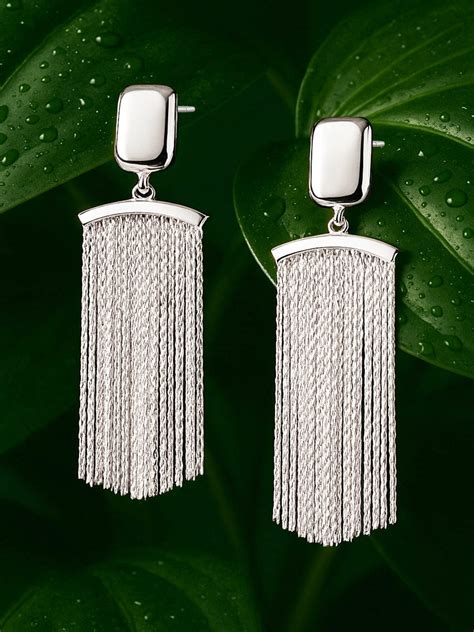 Rubans Voguish Silver-Plated Textured Fringe Chain Statement Long Drop