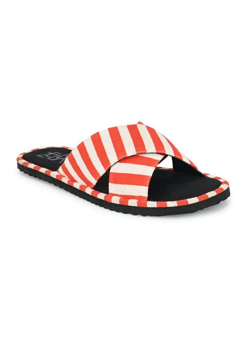 Get Red Cross Strap Open Toe Striped Slides at ₹ 699 | LBB Shop
