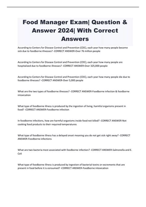 Food Manager Exam| Question & Answer 2024| With Correct Answers - Texas ...