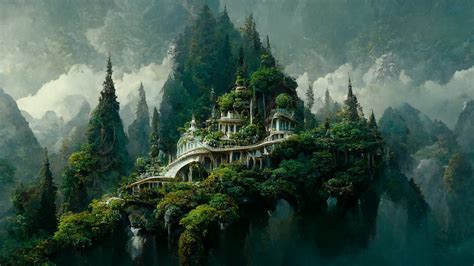 Fantasy Landscapes Elven Home in the Mountains- Digital Print- Screen ...