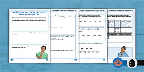 Square Roots Word Problems - Grade 8 French